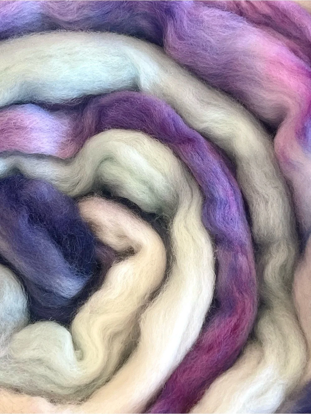 Hand Dyed Corriedale Wool Roving in Iris Garden